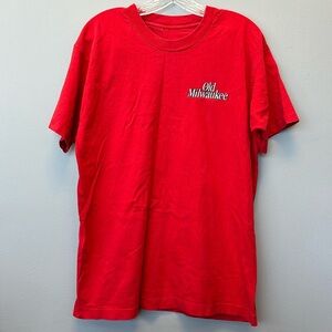 Old Milwaukee Short Sleeve Crew Neck T-shirt Medium Mens Red Graphic Tee